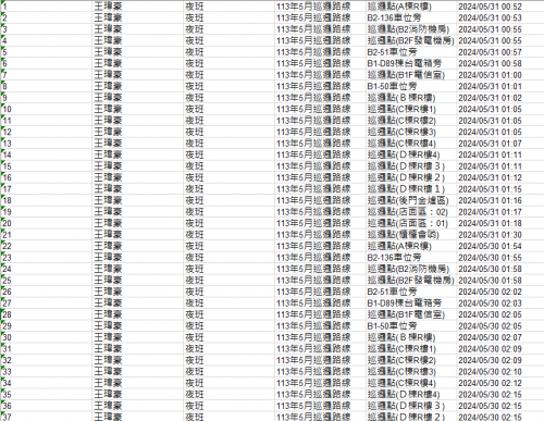 113.0501-31 夜間巡邏紀錄